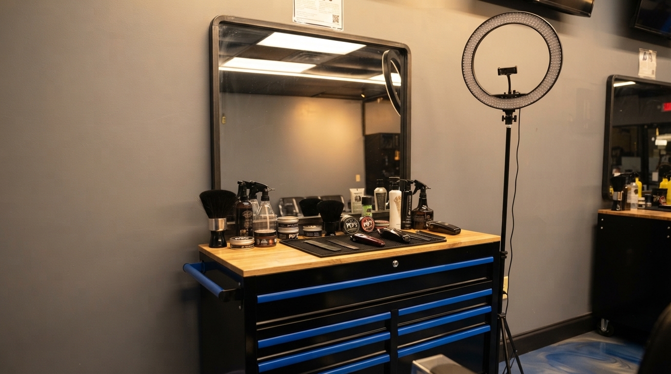 Styling station at Pop's Barber & Beauty Shop